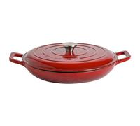 Argon Tableware 2.3L Shallow Cast Iron Casserole Dish with Self-Basting Lid - Red Ombre - Induction Hob Cooking 2.43QT Dutch Oven Bread Baking Serving Roasting Stew Stock Pot Cookware Pan
