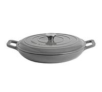 Argon Tableware 2.3L Shallow Cast Iron Casserole Dish with Self-Basting Lid - Slate Grey - Induction Hob Cooking 2.43QT Dutch Oven Bread Baking Serving Roasting Stew Stock Pot Pan