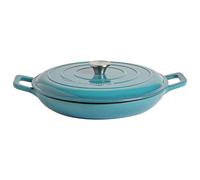 Argon Tableware 2.3L Shallow Cast Iron Casserole Dish with Self-Basting Lid - Teal Ombre - Induction Hob Cooking 2.43QT Dutch Oven Bread Baking Serving Roasting Stew Stock Pot Pan