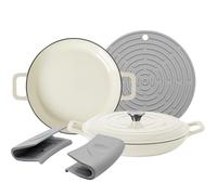 Argon Tableware 2.3L Shallow Cast Iron Casserole Dishes - Pebble Gloss | 2 Pack, Self-Basting Lids, Induction Hob, 2.43QT Dutch Oven, Bread Baking, Serving, Roasting, Stew, Stock Pot, Cookware Pan