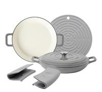 Argon Tableware 2.3L Shallow Cast Iron Casserole Dishes - Slate Grey | 2 Pack, Self-Basting Lids, Induction Hob, 2.43QT Dutch Oven, Bread Baking, Serving, Roasting, Stew, Stock Pot, Cookware Pan