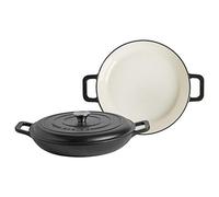 Argon Tableware 2.3L Shallow Cast Iron Casserole Dishes with Self-Basting Lids - Matte Black - 2 Pack Induction Hob Cooking 2.43QT Dutch Oven Bread Baking Serving Roasting Stew Stock Pot Cookware Pan