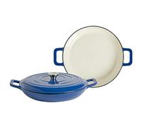 Argon Tableware 2.3L Shallow Cast Iron Casserole Dishes with Self-Basting Lids - Midnight Blue - 2 Pack Induction Hob Cooking 2.43QT Dutch Oven Bread Baking Serving Roasting Stew Stock Pot Pan