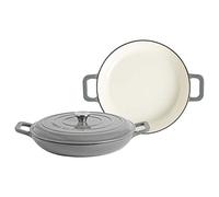 Argon Tableware 2.3L Shallow Cast Iron Casserole Dishes with Self-Basting Lids - Slate Grey - 2 Pack Induction Hob Cooking 2.43QT Dutch Oven Bread Baking Serving Roasting Stew Stock Pot Cookware Pan