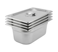 Argon Tableware 2.5L Gastronorm Containers with Lids 1/4 GN - Pack of 4 | 1/4 GN Pans with Lids, Pack of 4, 100mm Deep, 2.5L, Stainless Steel, Dishwasher Safe, Catering & Buffet Use