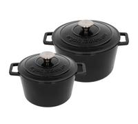 Argon Tableware Round Cast Iron Casserole Dish Set with Self-Basting Lid - 2.8L / 4.5L - Matt Black - 2 Piece Induction Hob Cooking Dutch Oven Bread Baking Serving Roasting Stew Stock Pot Cookware