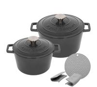 Argon Tableware Round Cast Iron Casserole Dish Set with Self-Basting Lid - 2.8L / 4.5L - Slate Grey - 2 Piece Induction Hob Cooking Dutch Oven Bread Baking Serving Roasting Stew Stock Pot Cookware
