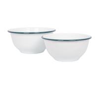 Argon Tableware 2 Piece Mixing Bowl Set - Green Rim - Large White Enamelware Metal Nesting Kitchen Mixing Bowls for Baking, Cooking, Food Prep, Salad, Picnic, Camping & Outdoor Use - 1.6L & 1.1L