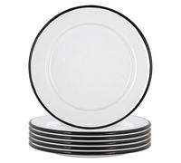Argon Tableware Enamel Side Plates - 20cm (8inch) - Black - Set of 6 Small Dish Coloured Rim Dessert Plates Metal Enamel Tableware Dinner Set for Kitchen, Dining, Serving, Camping & Outdoor Use