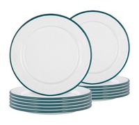 Argon Tableware Enamel Side Plates - 20cm (8inch) - Green - Set of 12 Small Dish Coloured Rim Dessert Plates Metal Enamel Tableware Dinner Set for Kitchen, Dining, Serving, Camping & Outdoor Use