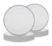 Argon Tableware Enamel Side Plates - 20cm (8inch) - Grey - Set of 12 Small Dish Coloured Rim Dessert Plates Metal Enamel Tableware Dinner Set for Kitchen, Dining, Serving, Camping & Outdoor Use