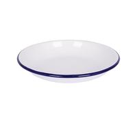 Argon Tableware 20cm White Enamel Pasta Bowl - Blue Rim - Durable Oven & Camping Bowl for Spaghetti, Soup, Stew, Casserole, Rustic Kitchenware, Outdoor Dining
