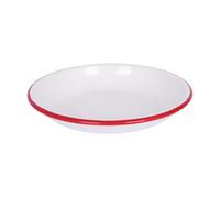 Argon Tableware 20cm White Enamel Pasta Bowl - Red Rim - Durable Oven & Camping Bowl for Spaghetti, Soup, Stew, Casserole, Rustic Kitchenware, Outdoor Dining