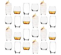 Argon Tableware 24 Piece Glassware Set - 405ml & 510ml - Tondo Collection - Whiskey Drinking Tumbler Cups Glasses Dishwasher Safe Large Highball Glass Modern Water Hiball Glasses