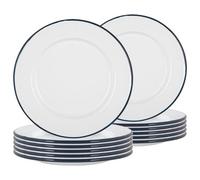 Argon Tableware 25.5Cm Enamel Dinner Plates - Navy Rim - Set Of 12 - 10Inch Large Dish Plates Metal Enamel Tableware Dinner Set