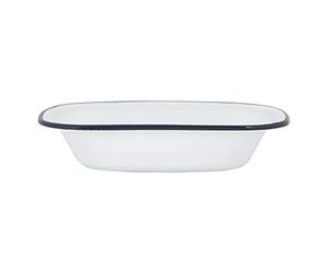 Argon Tableware 25.5cm Enamel Pie Dish - Navy Rim - Dishwasher Safe Pie Dishes Enamel Cookware Oblong Pie Dish Oven Tray Bakeware Pastry Casserole Roasting Tin