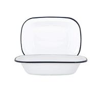 Argon Tableware 25.5cm Enamel Pie Dish - Navy Rim - Pack of 2 - Dishwasher Safe Pie Dishes Enamel Cookware Oblong Pie Dish Oven Tray Bakeware Pastry Casserole Roasting Tin