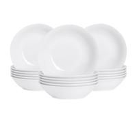 Argon Tableware 18x White Large Pasta Bowls - 25.5cm (10") - Ceramic Dinner Plates Dish Set Serving Noodle Bowl - Dishwasher and Microwave Safe