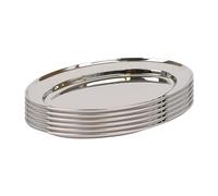 Argon Tableware 25 x 17cm Serving Platters - 6 Pack - Stainless Steel Chrome Dinner Tray Oval Plate Small Appetizer Serving Dishes for Party, Events, Table Service, Snack Platters