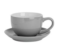 Argon Tableware Grey Cappuccino Cup with Saucer - 250ml Dishwasher Safe Gloss Stoneware Cappuccino Cups and Saucer Set Coffee Mugs with Handle and Grooved Plate