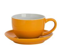 Argon Tableware Yellow Cappuccino Cup with Saucer - 250ml Dishwasher Safe Gloss Stoneware Cappuccino Cups and Saucer Set Coffee Mugs with Handle and Grooved Plate