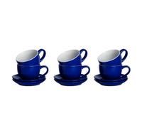 Argon Tableware Navy Cappuccino Cups with Saucers - Set of 6-250ml Dishwasher Safe Gloss Stoneware Cappuccino Cups and Saucer Set Coffee Mugs with Handle and Grooved Plate