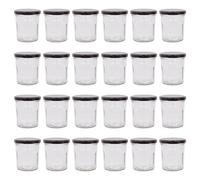 Argon Tableware Glass Jam Jars with Airtight Black Lids - 250ml - Pack of 24 - Empty Screw Top Kitchen Storage Jar for Food, Honey, Spice, Pickling, Preserving, Candle Making