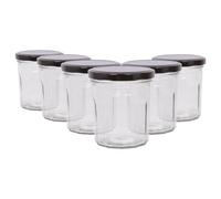 Argon Tableware Glass Jam Jars with Airtight Black Lids - 250ml - Pack of 6 - Empty Screw Top Kitchen Storage Jar for Food, Honey, Spice, Pickling, Preserving, Candle Making