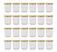 Argon Tableware Glass Jam Jars with Airtight Gold Lids - 250ml - Pack of 24 - Empty Screw Top Kitchen Storage Jar for Food, Honey, Spice, Pickling, Preserving, Candle Making