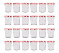 Argon Tableware Glass Jam Jars with Airtight Red Gingham Lids - 250ml - Pack of 24 - Empty Screw Top Kitchen Storage Jar for Food, Honey, Spice, Pickling, Preserving, Candle Making