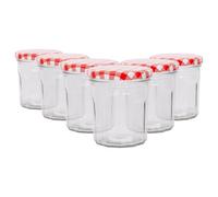 Argon Tableware 250Ml Glass Jam Jars With Airtight Red Gingham Lids - Set Of 6 Empty Screw Top Kitchen Storage Preserving Jar