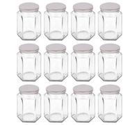 Argon Tableware Hexagonal Glass Jam Jars with Screw-Top Metal Lids - 250ml - Pack of 12 in Silver Argon Tableware Silver