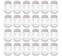Argon Tableware 250ml Hexagonal Glass Jam Jars with Silver Lids - 24x Empty Screw Top Kitchen Food Honey Spice Chutney Preserving Canning Storage Jar Container Glasses Set