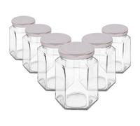Argon Tableware Hexagonal Glass Jam Jars with Screw-Top Metal Lids - 250ml - Pack of 6 in Silver Argon Tableware Silver
