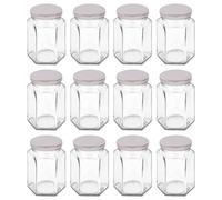 Argon Tableware 250ml Hexagonal Glass Jam Jars - Set of 12 - Empty Screw Top Preserving Jar in Silver Argon Tableware Silver