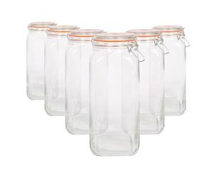 Argon Tableware 2L Square Glass Jars with Clip-top Lids - 6pc Airtight Kitchen Mason Jar Food Storage Preserving Container for Pickling, Chutney, Jam, Coffee, Oats