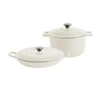 Argon Tableware 2.3L & 4.5L Shallow Cast Iron Casserole Dish Set with Self-Basting Lids - Pebble Gloss - Induction Hob Cooking Dutch Oven Bread Baking Serving Roasting Stew Stock Pot Cookware Pan