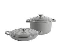 Argon Tableware 2Pc Cast Iron Casserole Dish Set - 2.3L & 4.5L Slate Grey Enamel Finish, Oven Safe Dutch Oven Cookware