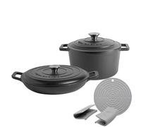 Argon Tableware 2pc Cast Iron Casserole Dish Set with Self-Basting Lids in Black Argon Tableware Black