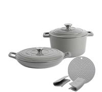 Argon Tableware 2pc Cast Iron Casserole Dish Set with Self-Basting Lids in Grey Argon Tableware Grey