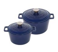 Argon Tableware Round Cast Iron Casserole Dish Set with Self-Basting Lid - 2.8L / 4.5L - Midnight Blue - 2 Piece Induction Hob Cooking Dutch Oven Bread Baking Serving Roasting Stew Stock Pot Cookware