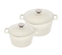 Argon Tableware 2pc Round Cast Iron Casserole Dish Set - 2.8L / 4.5L Cookware with Lid in Beige Argon Tableware Beige