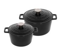 Argon Tableware 2pc Round Cast Iron Casserole Dish Set - 2.8L / 4.5L Cookware with Lid in Black Argon Tableware Black