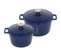 Argon Tableware 2pc Round Cast Iron Casserole Dish Set - 2.8L / 4.5L Cookware with Lid in Navy Argon Tableware Navy