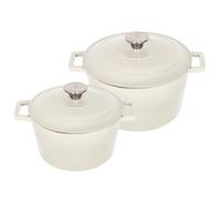 Argon Tableware 2pc Round Cast Iron Casserole Dish Set - 2.8L / 4.5L Cookware with Lid in Beige Argon Tableware Beige