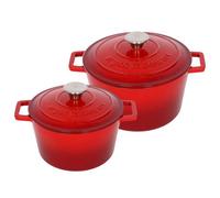 Argon Tableware Round Cast Iron Casserole Dish Set with Self-Basting Lid - 2.8L / 4.5L - Red Ombre - 2 Piece Induction Hob Cooking Dutch Oven Bread Baking Serving Roasting Stew Stock Pot Cookware