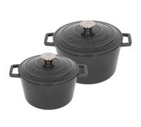 Argon Tableware Round Cast Iron Casserole Dish Set with Self-Basting Lid - 2.8L / 4.5L - Slate Grey - 2 Piece Induction Hob Cooking Dutch Oven Bread Baking Serving Roasting Stew Stock Pot Cookware