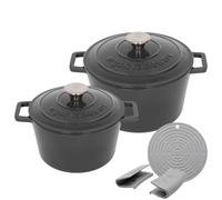 Argon Tableware 2pc Round Cast Iron Casserole Dish Set in Grey Argon Tableware Grey