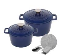 Argon Tableware 2pc Round Cast Iron Casserole Dish Set in Navy Argon Tableware Navy