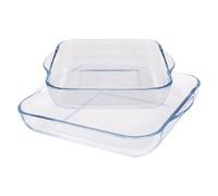 Argon Tableware Square Glass Oven Dish Set - 2 Sizes - 2pc Deep Baking Casserole Lasagne Roasting Roaster Cooking Tray Bowl | Microwave Safe, Freezer Safe